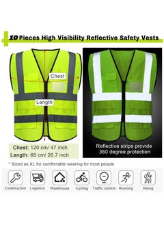 Y&D High Visibility Safety Vests,10 Pack with Pockets and Zipper Reflective Mesh Construction Vest for Men Women, Breathable Neon Working Traffic Work Outdoor Running Cycling Walking at Night  - Image 2