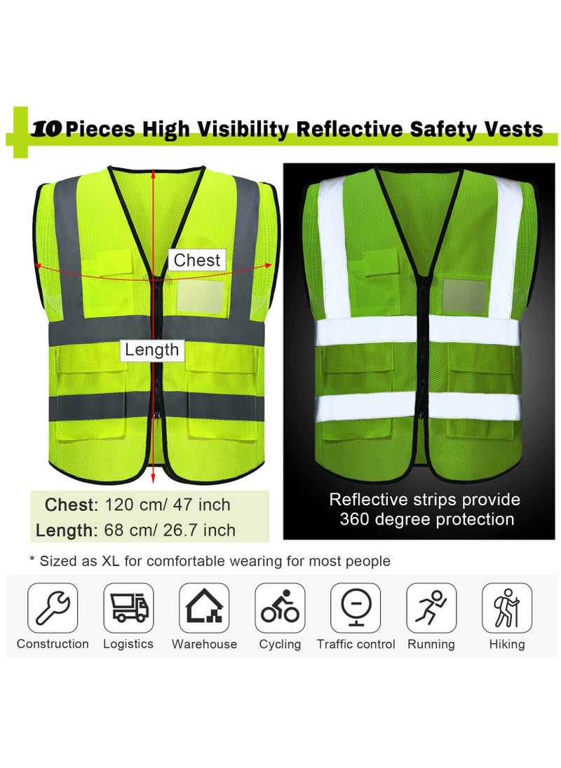 Y&D High Visibility Safety Vests,10 Pack with Pockets and Zipper Reflective Mesh Construction Vest for Men Women, Breathable Neon Working Traffic Work Outdoor Running Cycling Walking at Night  - Image 2