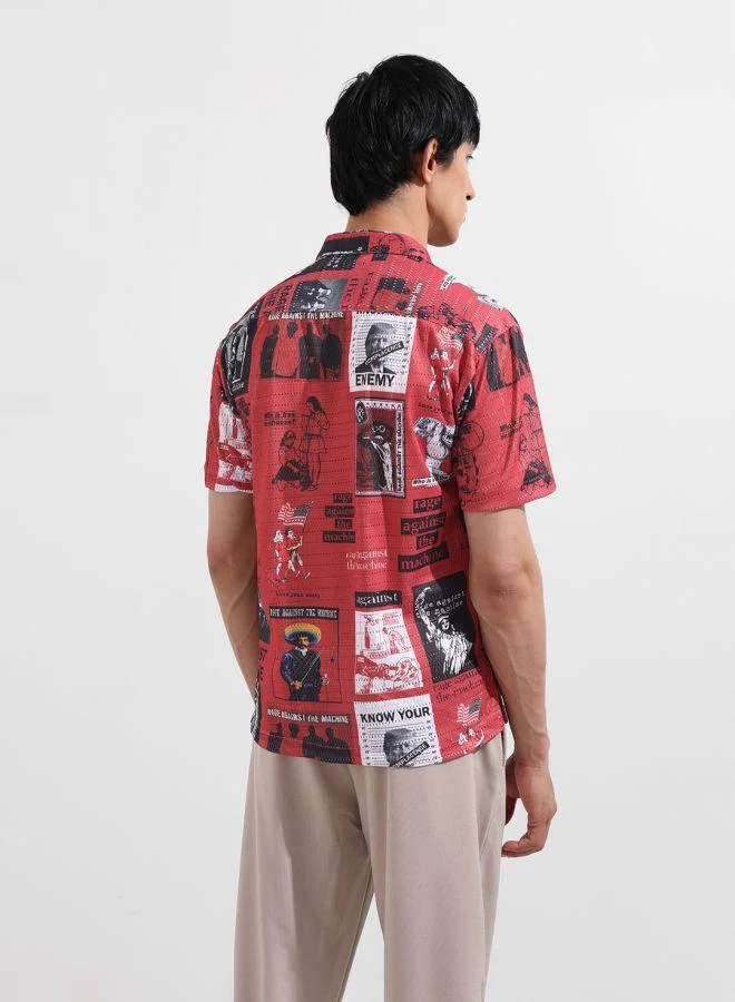 The Indian Garage Co Men Relaxed Fit Printed Cuban Collar Half Sleeves Shirt