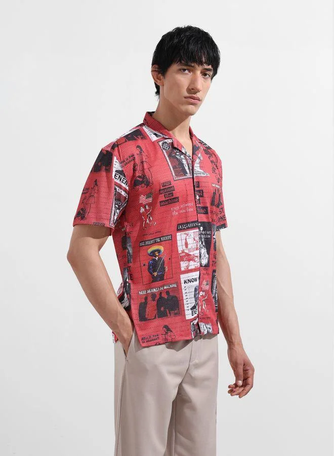 The Indian Garage Co Men Relaxed Fit Printed Cuban Collar Half Sleeves Shirt