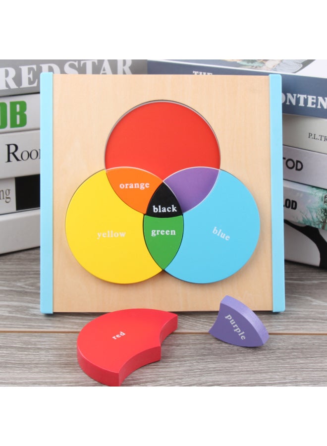 Beauenty Wooden Children's Hand-held Board Round Jigsaw Puzzle Three Original Color Learning Board English Color Cognitive Educational Toys-Color:Three Original Color Learning Board  - Image 3