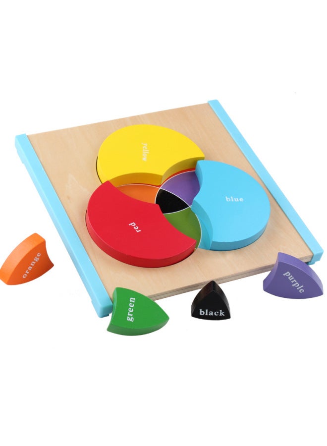 Beauenty Wooden Children's Hand-held Board Round Jigsaw Puzzle Three Original Color Learning Board English Color Cognitive Educational Toys-Color:Three Original Color Learning Board  - Image 2