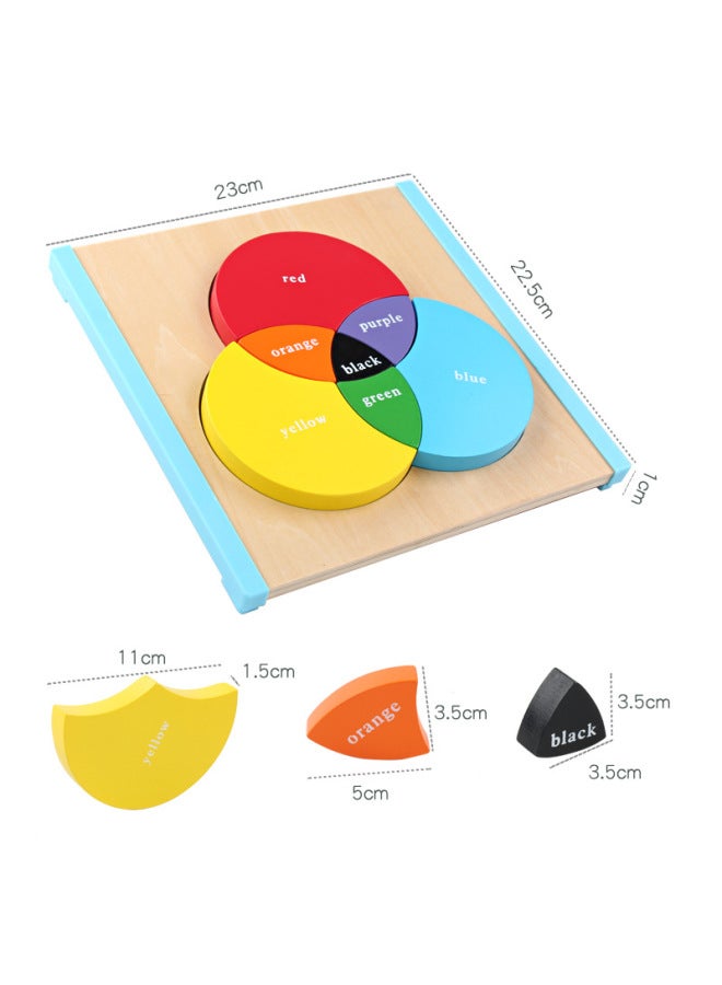 Beauenty Wooden Children's Hand-held Board Round Jigsaw Puzzle Three Original Color Learning Board English Color Cognitive Educational Toys-Color:Three Original Color Learning Board  - Image 4