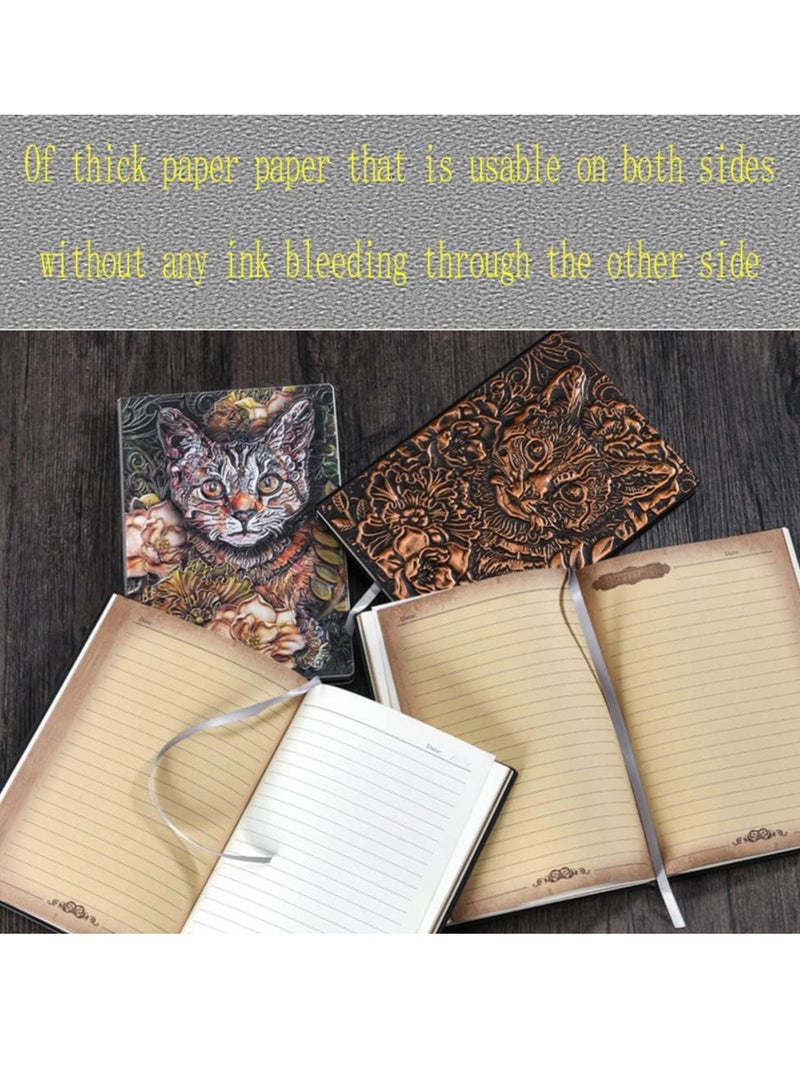 SYOSI Embossed Leather Journal A5 Vintage Travel Journal Art Cat Cover Leather Journal Notebook Writing Notebook Decoration Book Retro Hardcover Diary for Women Men Gifts - Image 4