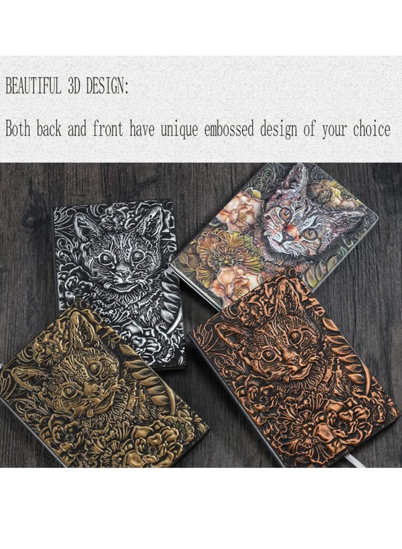 SYOSI Embossed Leather Journal A5 Vintage Travel Journal Art Cat Cover Leather Journal Notebook Writing Notebook Decoration Book Retro Hardcover Diary for Women Men Gifts - Image 5