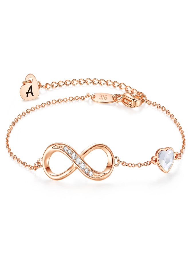 CDE Rose Gold Initial Heart Infinity Bracelets for Women Adjustable Dainty Letter Alphabet Charm Jewelry Birthday Gifts for Women Her Girlfriend Mom Wife (Rose Gold Initial A) - Image 1