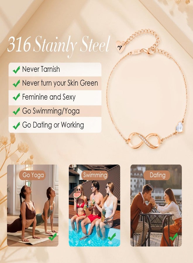 CDE Rose Gold Initial Heart Infinity Bracelets for Women Adjustable Dainty Letter Alphabet Charm Jewelry Birthday Gifts for Women Her Girlfriend Mom Wife (Rose Gold Initial A) - Image 4