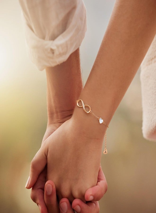 CDE Rose Gold Initial Heart Infinity Bracelets for Women Adjustable Dainty Letter Alphabet Charm Jewelry Birthday Gifts for Women Her Girlfriend Mom Wife (Rose Gold Initial A) - Image 3