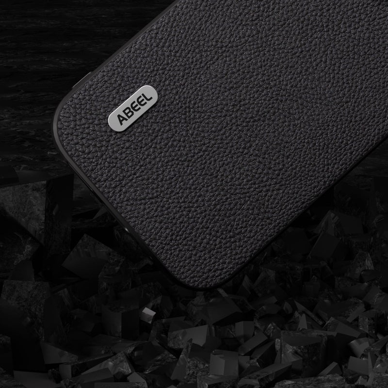 HuHa Case Cover For iPhone 15 Pro Max ABEEL Genuine Leather + PC Litchi Texture Phone Case(Black) - Image 3