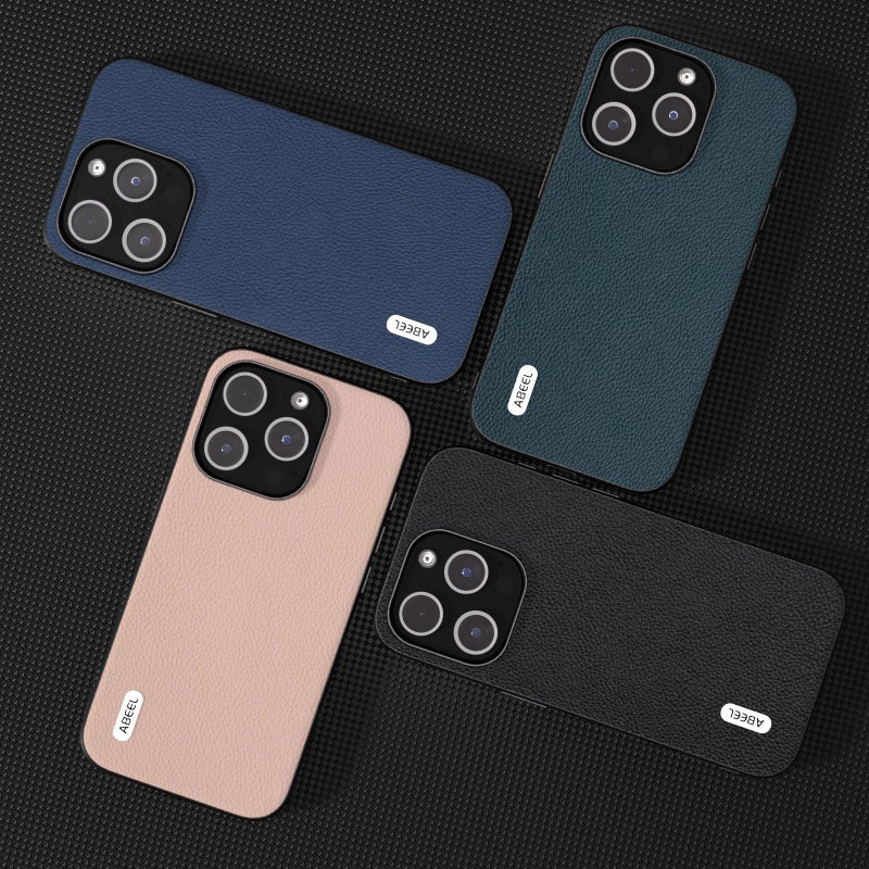 HuHa Case Cover For iPhone 15 Pro Max ABEEL Genuine Leather + PC Litchi Texture Phone Case(Black) - Image 5