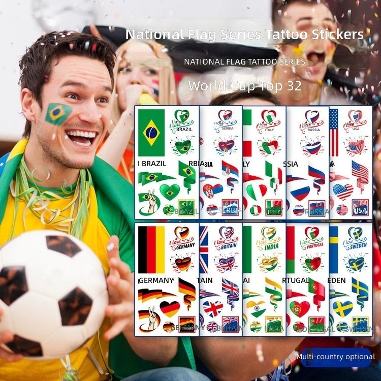 XY 2026 Cross-Border Supply World Cup National Flag Tattoo Stickers, Event Cheerleading Stickers, Football Face Tattoo Stickers, Customization - Image 1
