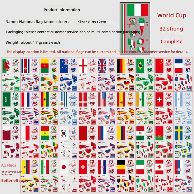 XY 2026 Cross-Border Supply World Cup National Flag Tattoo Stickers, Event Cheerleading Stickers, Football Face Tattoo Stickers, Customization - Image 4