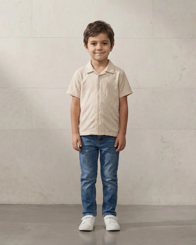 Redtag Boys Beige Jacquard Resort Collar Shirt