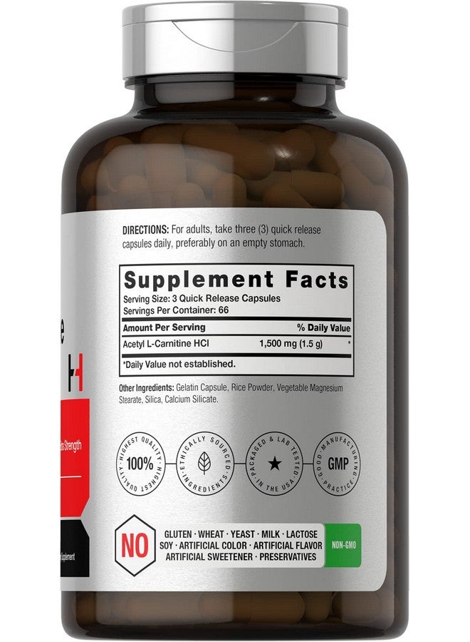 Horbäach Acetyl L-Carnitine 1500mg | 200 Capsules | Extra Strength Supplement | Non-GMO & Gluten Free - Image 2