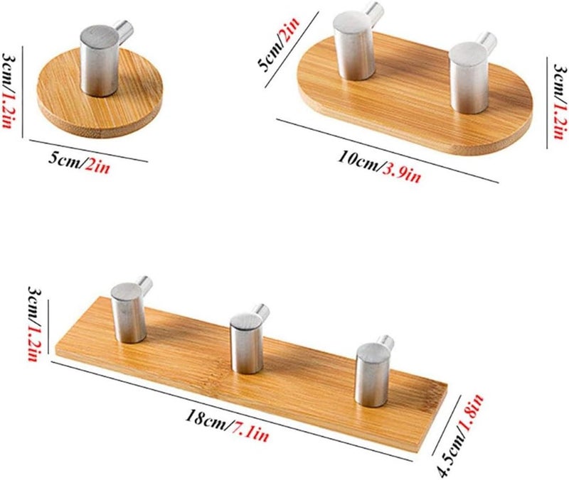 HEXONIQ® Self Adhesive Wood Hooks for Robe Bath Towel, Wooden Adhesive Coat Key Hooks Heavy Duty Wall Door Hooks, Sticky Hooks for Hanging (Triple, Pack of 2) - Image 2