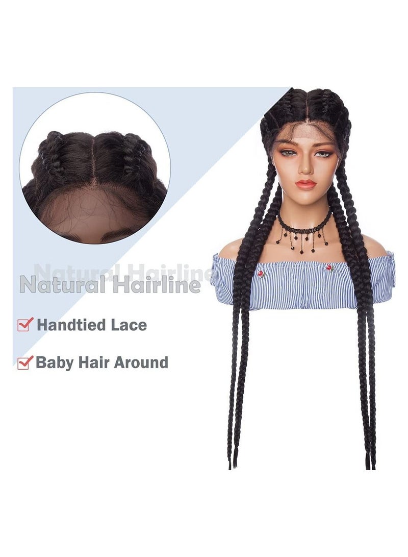 إستيل شعر مستعار أمامي من الدانتيل الصناعي بضفائر 36 بوصة للنساء ذوات البشرة السمراء باروكة كورنو مع 4 خيوط هولندية جدائل شعر مستعار أمامي طويل للغاية مع شعر الطفل مضفر شعر مستعار أسود طبيعي - Image 2