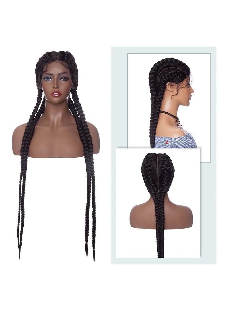 إستيل شعر مستعار أمامي من الدانتيل الصناعي بضفائر 36 بوصة للنساء ذوات البشرة السمراء باروكة كورنو مع 4 خيوط هولندية جدائل شعر مستعار أمامي طويل للغاية مع شعر الطفل مضفر شعر مستعار أسود طبيعي - Image 1