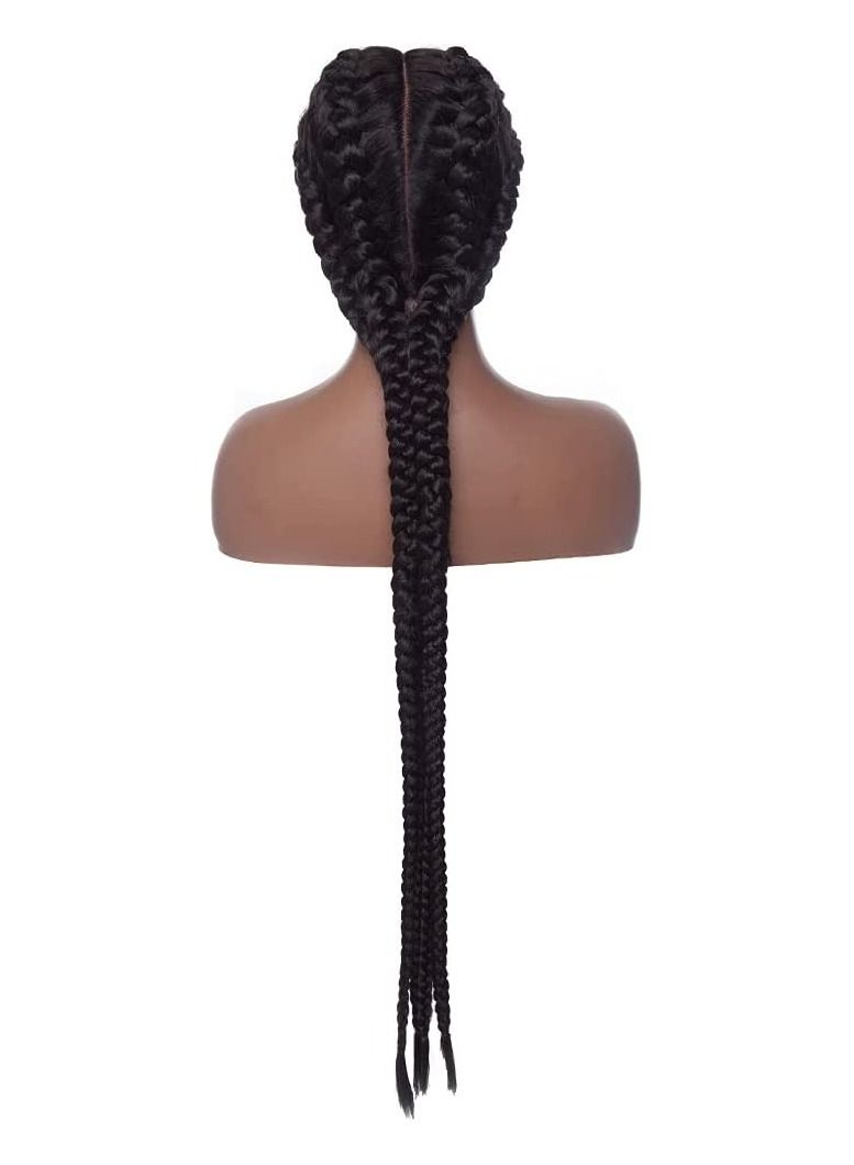 إستيل شعر مستعار أمامي من الدانتيل الصناعي بضفائر 36 بوصة للنساء ذوات البشرة السمراء باروكة كورنو مع 4 خيوط هولندية جدائل شعر مستعار أمامي طويل للغاية مع شعر الطفل مضفر شعر مستعار أسود طبيعي - Image 4