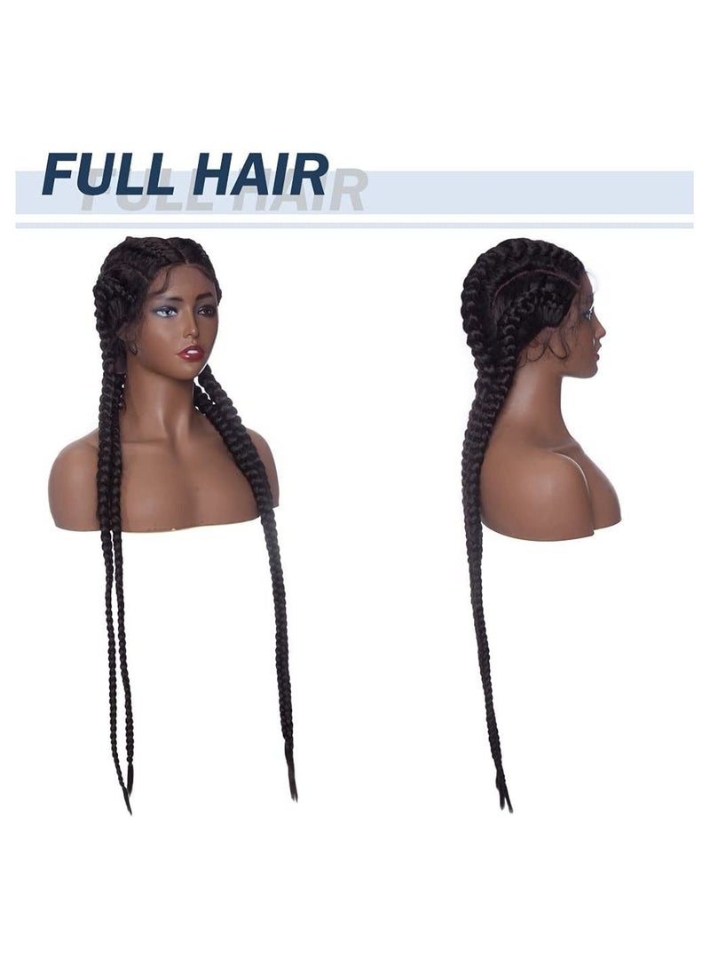 إستيل شعر مستعار أمامي من الدانتيل الصناعي بضفائر 36 بوصة للنساء ذوات البشرة السمراء باروكة كورنو مع 4 خيوط هولندية جدائل شعر مستعار أمامي طويل للغاية مع شعر الطفل مضفر شعر مستعار أسود طبيعي - Image 3