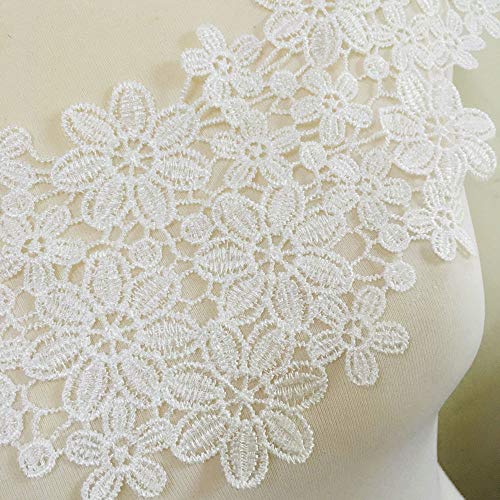 ZALALAA White Embroidered Lace Neckline Collar Floral Brown Leaf Applique Patches Scrapbooking Embossed Sewing (Style A) - Image 2