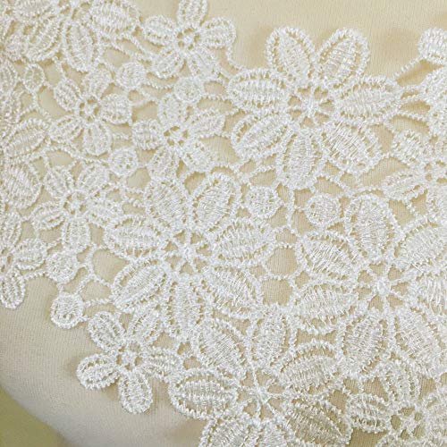 ZALALAA White Embroidered Lace Neckline Collar Floral Brown Leaf Applique Patches Scrapbooking Embossed Sewing (Style A) - Image 4