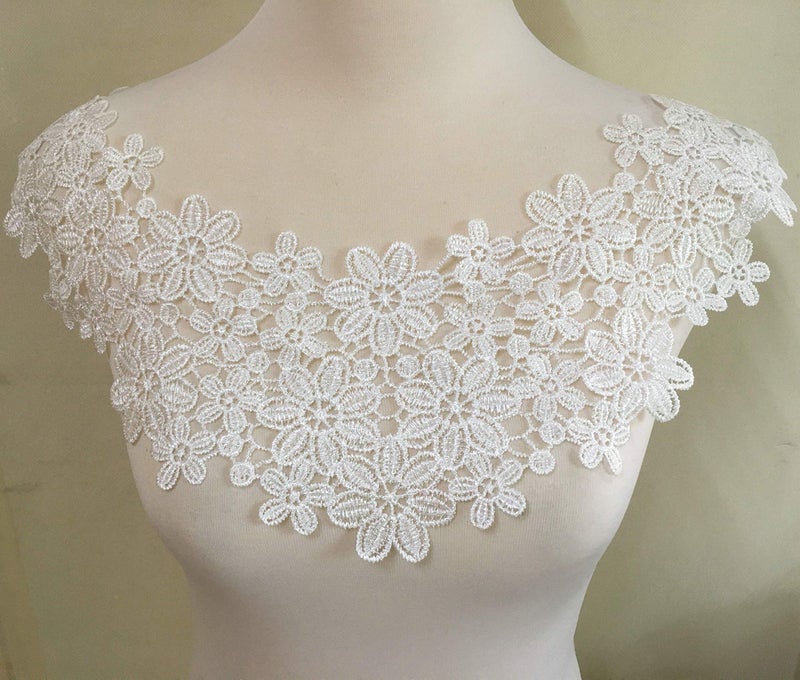ZALALAA White Embroidered Lace Neckline Collar Floral Brown Leaf Applique Patches Scrapbooking Embossed Sewing (Style A) - Image 1