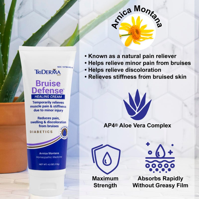 TriDerma Bruise Defense Healing Cream for Those Who Bruise Easily, Rids Discoloration and Bruising with Arnica, AP4 Aloe Vera and MSM, 4.2 oz - Image 2