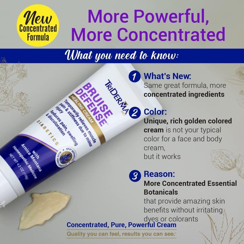 TriDerma Bruise Defense Healing Cream for Those Who Bruise Easily, Rids Discoloration and Bruising with Arnica, AP4 Aloe Vera and MSM, 4.2 oz - Image 4