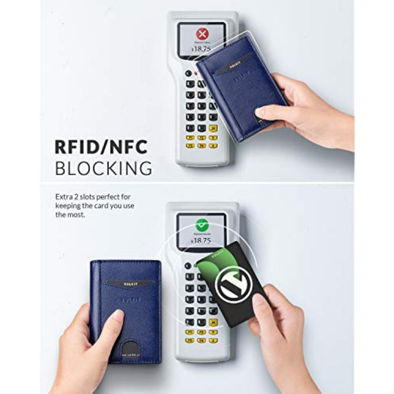 حامل بطاقات الائتمان من الجلد ثنائي الطي من VULKIT، محفظة جيب أمامي بحجب RFID تحمل ما يصل إلى 10 بطاقات، جيب أمامي نحيف، مثالية للعمل اليومي والاستخدام اليومي للرجال والنساء - Image 4