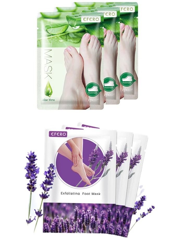 efero 6 Pcs Combo Aloe Vera - Lavender - Peeling and Exfoliating Foot Mask Sock - Image 1