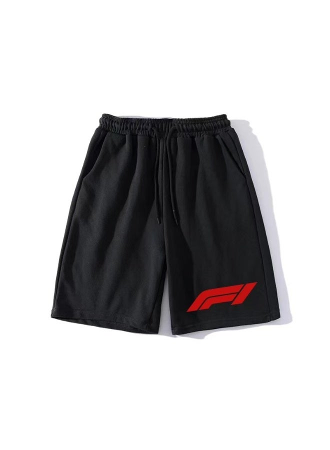 اف 1 F1 official black sports shorts - red logo pattern casual sports shorts with drawstring waistband, suitable for racing fans and daily wear - Image 1