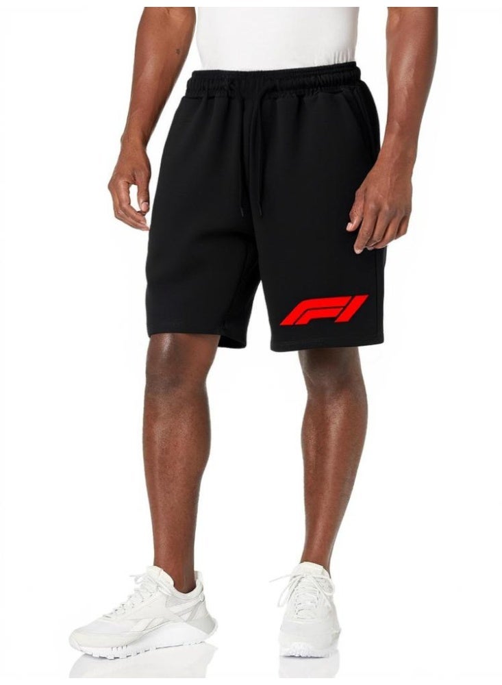 اف 1 F1 official black sports shorts - red logo pattern casual sports shorts with drawstring waistband, suitable for racing fans and daily wear - Image 2
