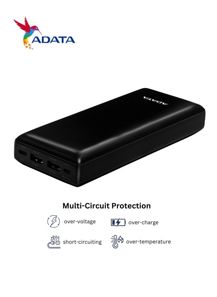 ADATA - Power Bank C20 | 20,000 mAh | USB Type-C and Type-A | Multi-Circuit Protection | Compatible with iPhone, Samsung, iPad, and More | Black - Image 1