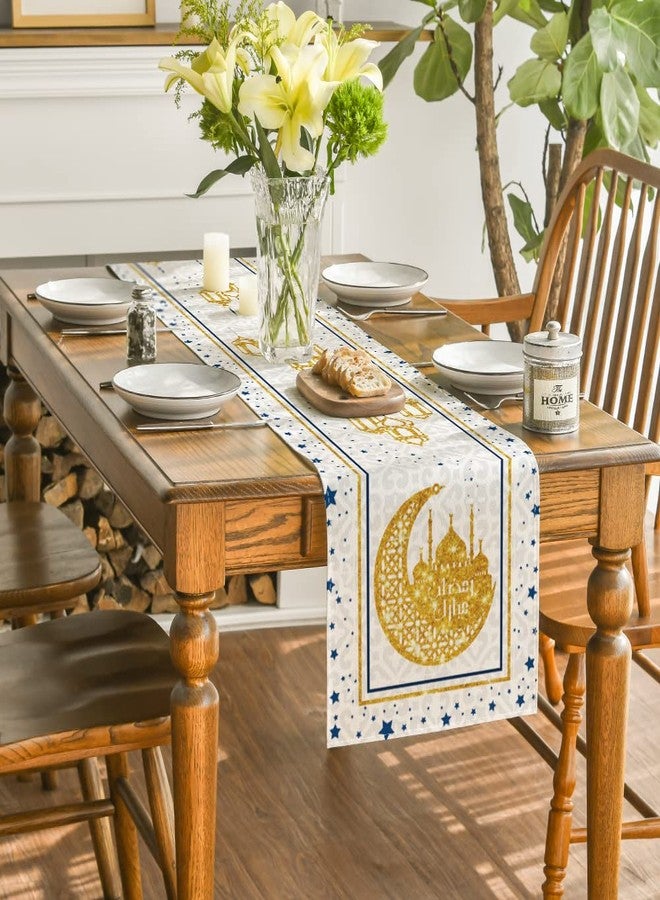 Artoid Mode White Moon Star Gloden Ramadan Table Runner, Seasonal Summer Holiday Kitchen Dining Table Decoration for Home Party Decor 13 x 72 Inch - Image 4