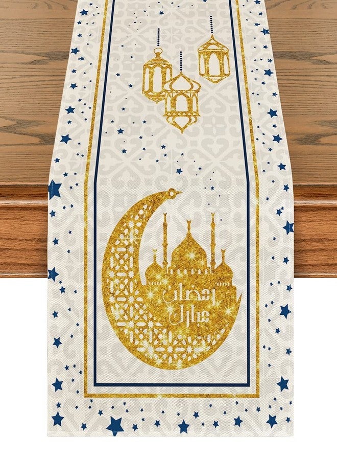 Artoid Mode White Moon Star Gloden Ramadan Table Runner, Seasonal Summer Holiday Kitchen Dining Table Decoration for Home Party Decor 13 x 72 Inch - Image 1