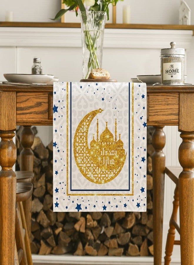 Artoid Mode White Moon Star Gloden Ramadan Table Runner, Seasonal Summer Holiday Kitchen Dining Table Decoration for Home Party Decor 13 x 72 Inch - Image 2