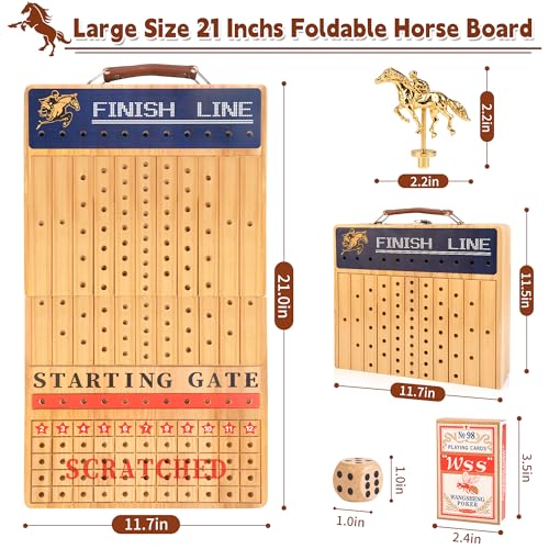 Bravmate Large 21 Inches Horse Race Board Game Solid Wood Foldable Horse Racing Game with 11 Luxury Metal Horses 2 Wooden Dice 2 Boxes of Cards 80 Chips for Parties - Image 5