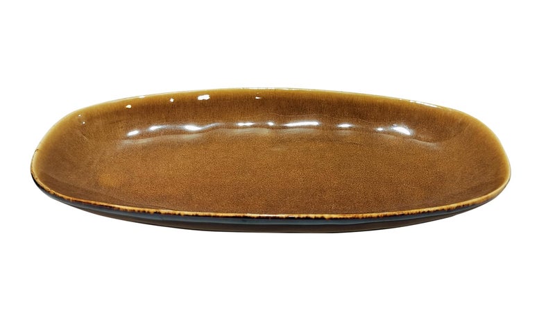 Lemon Tree Oval Shape Ceramic Stoneware Big Serving Platter for Snack Serving (Brown) - Image 2