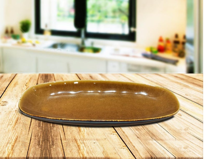 Lemon Tree Oval Shape Ceramic Stoneware Big Serving Platter for Snack Serving (Brown) - Image 5