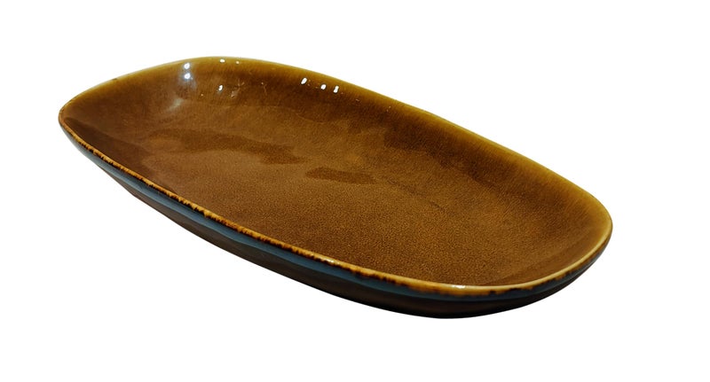 Lemon Tree Oval Shape Ceramic Stoneware Big Serving Platter for Snack Serving (Brown) - Image 1