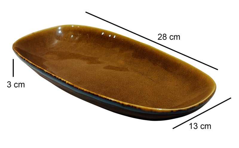 Lemon Tree Oval Shape Ceramic Stoneware Big Serving Platter for Snack Serving (Brown) - Image 4