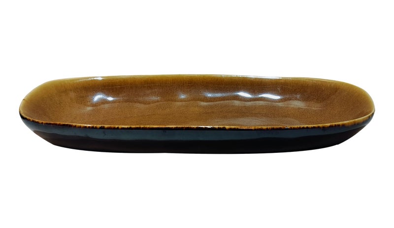 Lemon Tree Oval Shape Ceramic Stoneware Big Serving Platter for Snack Serving (Brown) - Image 3
