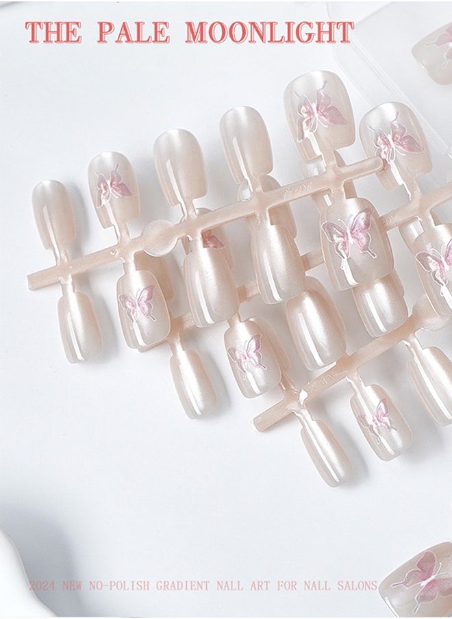 ElegaNail 10 Pcs Nail Art with Pattern, False Nails Short T Manicure  Nails Press on Nails with Wearing Tools, Size:XS/S/M（Gilt Butterfly White）Random Packaging  - Image 4
