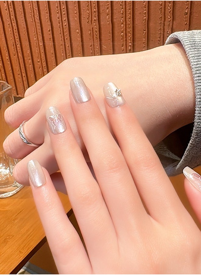 ElegaNail 10 Pcs Nail Art with Pattern, False Nails Short T Manicure  Nails Press on Nails with Wearing Tools, Size:XS/S/M（Gilt Butterfly White）Random Packaging  - Image 3