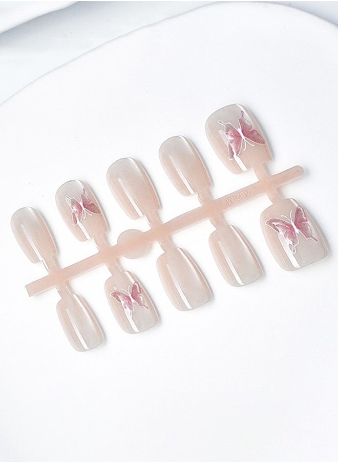 ElegaNail 10 Pcs Nail Art with Pattern, False Nails Short T Manicure  Nails Press on Nails with Wearing Tools, Size:XS/S/M（Gilt Butterfly White）Random Packaging  - Image 2