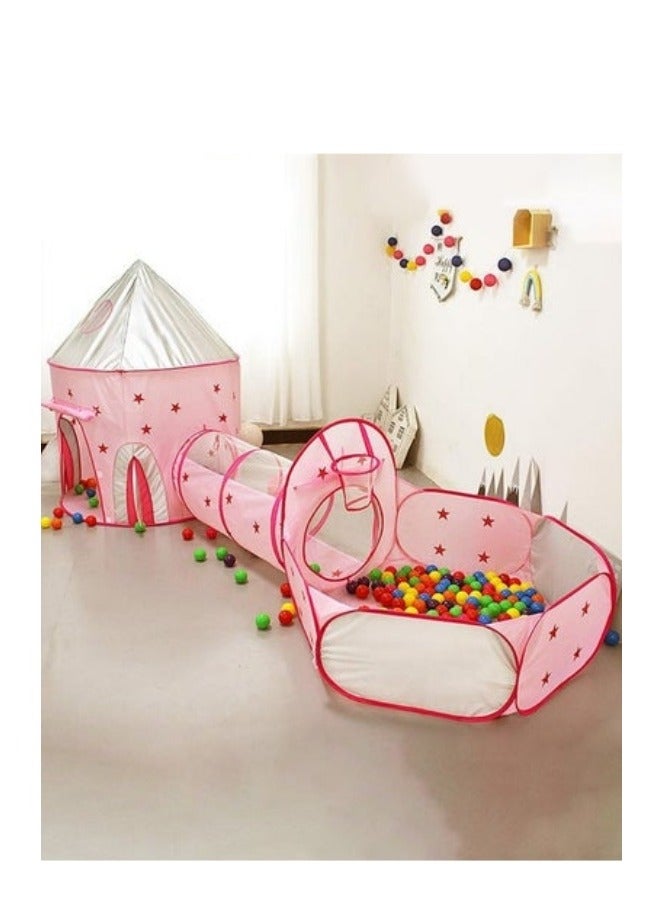 ميكسد 3 قطع من خيمة لعب الأطفال للأطفال مع حلقة كرة سلة وحفرة كروية ونفق زحف وخيام للأميرة للأطفال الصغار وألعاب بيت اللعب وورلد بيبي ستار ، منزل ألعاب داخلي خارجي للأولاد والبنات ، هدايا مثالية للأطفال بال - Image 1