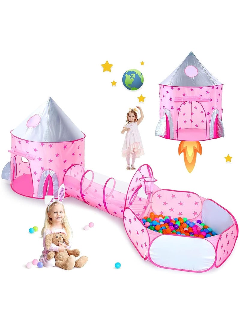 ميكسد 3 قطع من خيمة لعب الأطفال للأطفال مع حلقة كرة سلة وحفرة كروية ونفق زحف وخيام للأميرة للأطفال الصغار وألعاب بيت اللعب وورلد بيبي ستار ، منزل ألعاب داخلي خارجي للأولاد والبنات ، هدايا مثالية للأطفال بال - Image 2