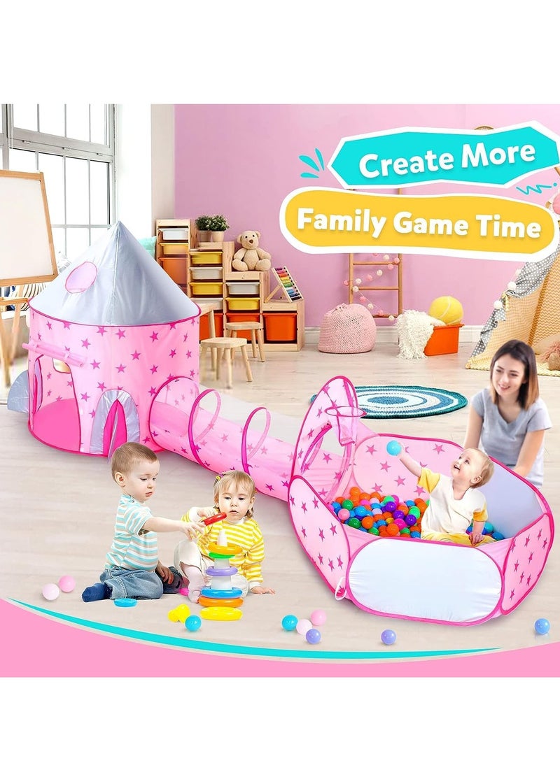 ميكسد 3 قطع من خيمة لعب الأطفال للأطفال مع حلقة كرة سلة وحفرة كروية ونفق زحف وخيام للأميرة للأطفال الصغار وألعاب بيت اللعب وورلد بيبي ستار ، منزل ألعاب داخلي خارجي للأولاد والبنات ، هدايا مثالية للأطفال بال - Image 3