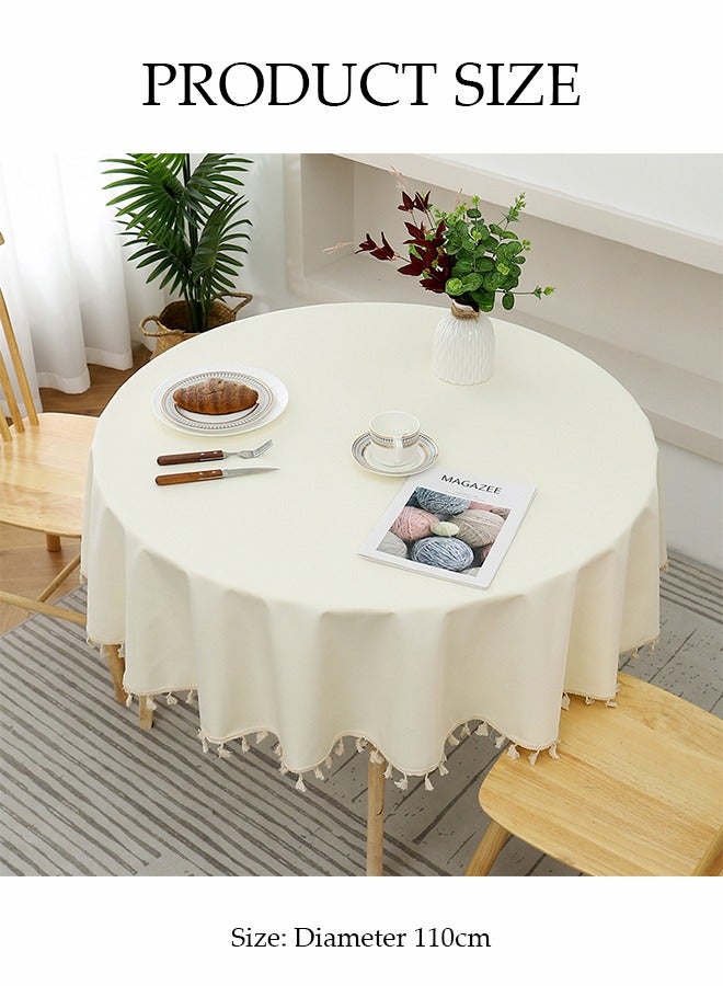 DUNISO مفرش طاولة دائري من القطن والكتان مع طلاء TPU بلون موحد، مقاوم للاهتراء، مضاد للغبار، مقاوم للماء والزيت، مناسب للمطبخ، المطعم، المنزل، الشرفة، التخييم، الدراسة، 110 سم * 110 سم - Image 2