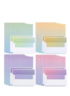 KASTWAVE Envelopes, Watercolor Stationery Set with Envelopes, 16 Lined Paper Sheets + 8 Envelopes, Gradient Colors Stationery Paper for Writing Letter Poems Invitations Best Wishes  - Image 1